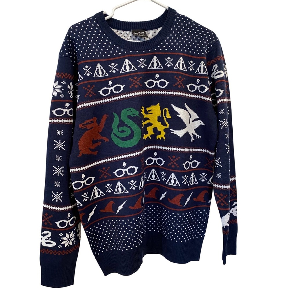 Harry Potter Ugly Christmas Sweater Gryffindor Slytherin‎ Hogwats House Crests